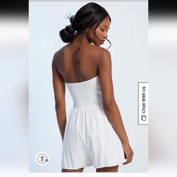 PACSUN LA Hearts Strapless Smocked Bodice Romper in white. Size XS NWT - Picture 4 of 15